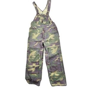VTG Liberty Overalls Bib 40x29 Double Knee Woodland Camo Hunting 80s 90s Utility